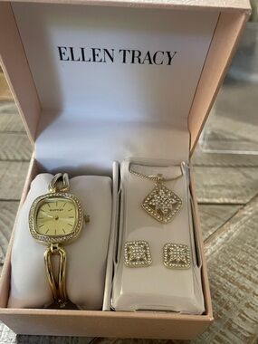 Ellen Tracy Watch, Necklace and Earring Set